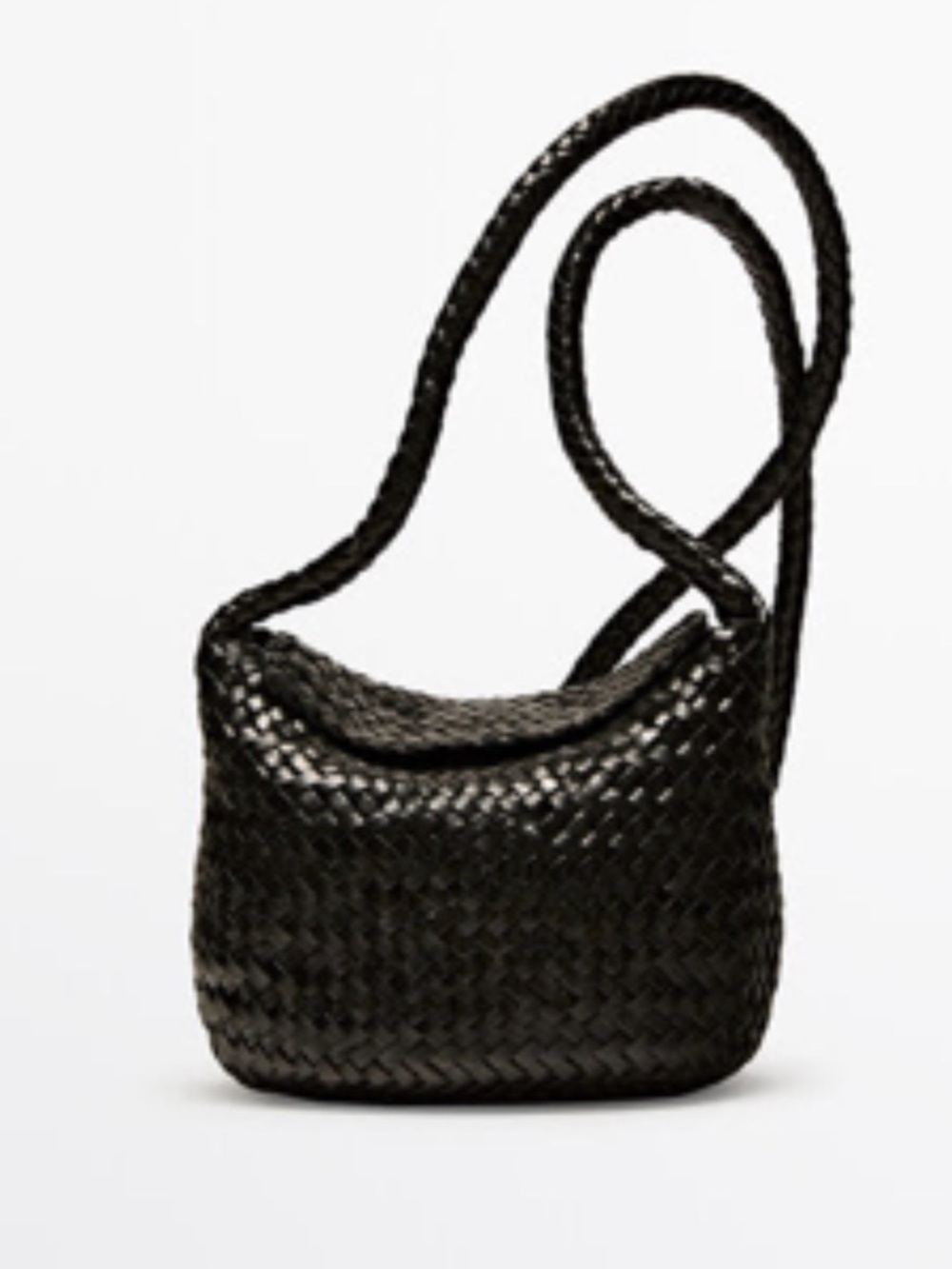 Massimo Dutti Black Woven LEATHER Shoulder Bag